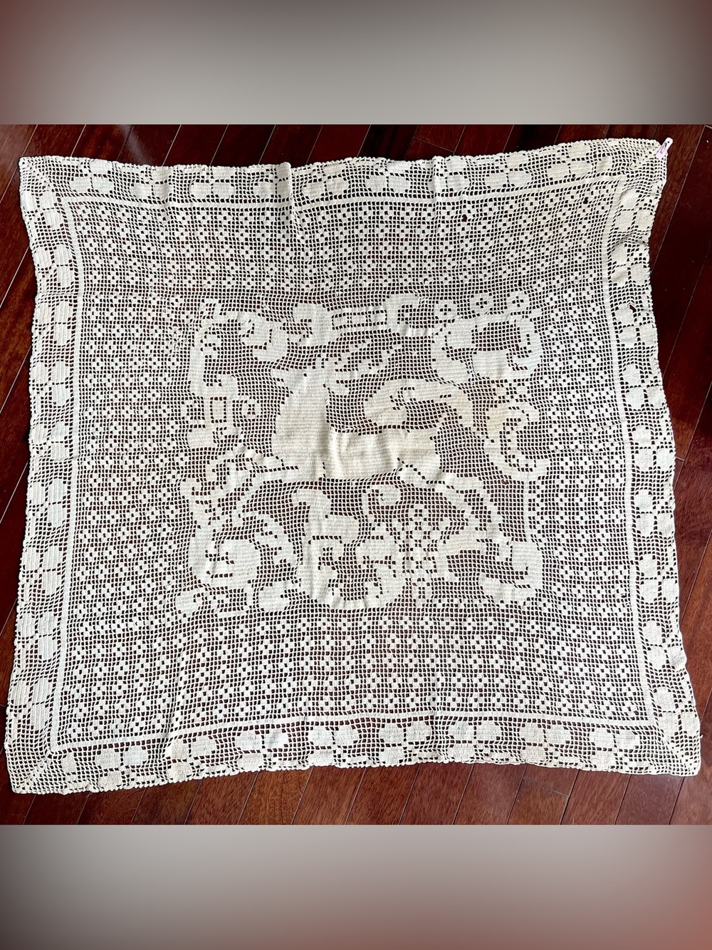 Stag at Eve Handmade Crochet Lace Square Panel in Cream tablecloth, tapestry